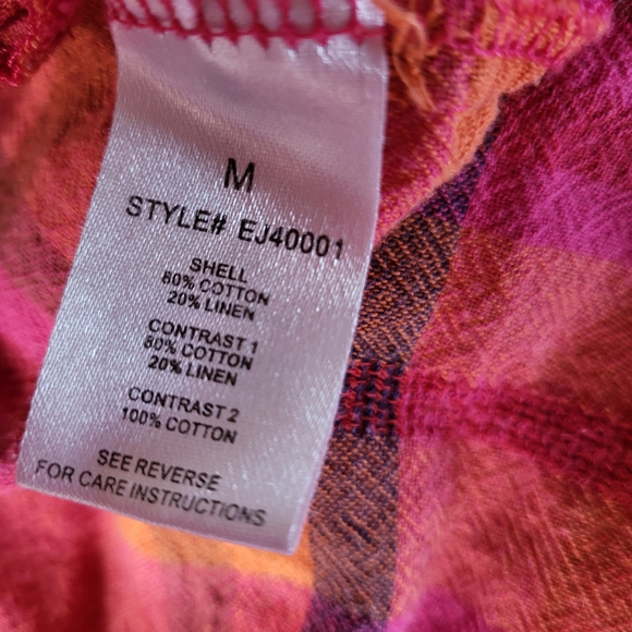 Ole & Halli Mixed Media Plaid Boho Shacket Frayed Hem M - Picture 8 of 8